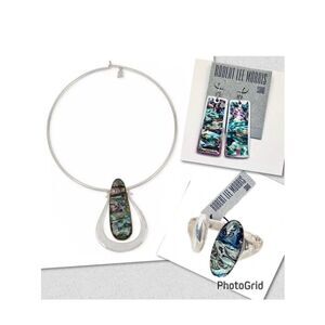 NWT Robert Lee Morris 3Pc polished  Silver Abalone Necklace Earrings Bangle set